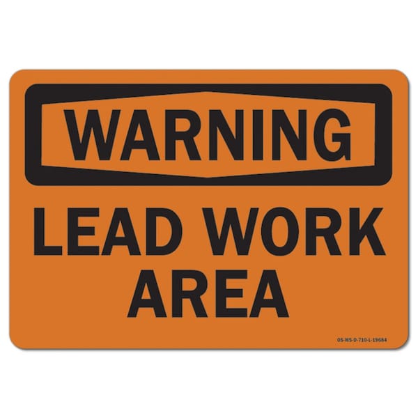 Safety Sign, OSHA Warning, 7" Height, Aluminum, Lead Work Area, Landscape